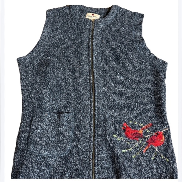 Vintage Woolrich black heather wool blend sweater vest with cardinals Medium - Picture 1 of 12